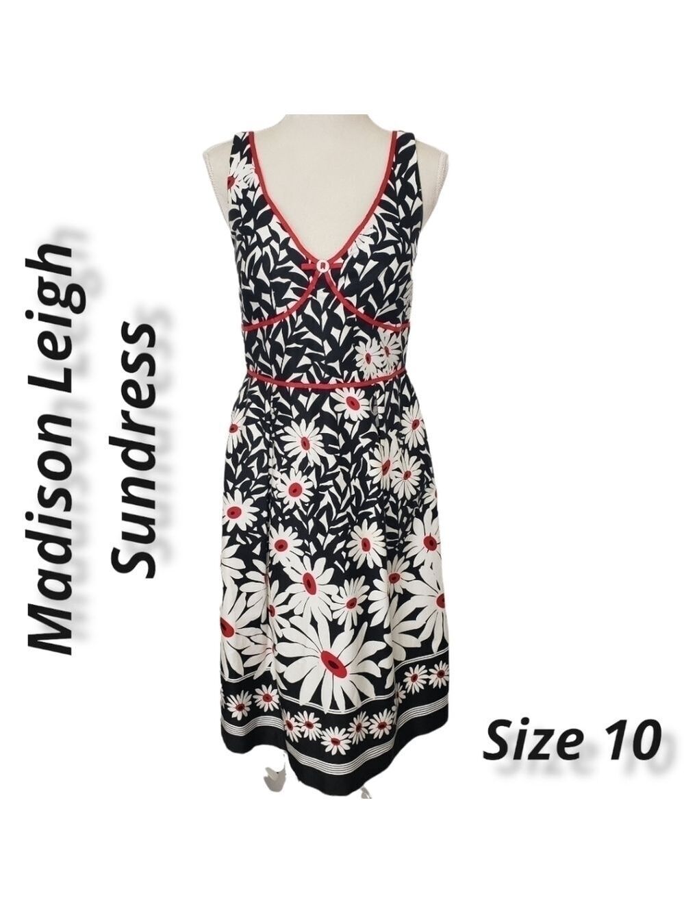 Madison Leigh Sundress Black and White Daisies 10 EUC Adj Straps Padded Bra